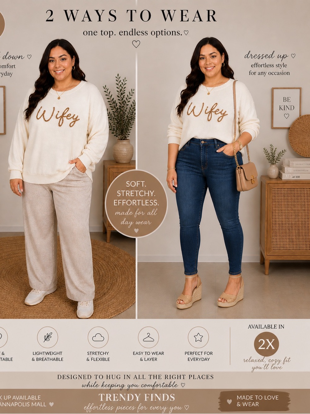 NEW Korye Cream 'Wifey' Script Crewneck Sweater - 2X